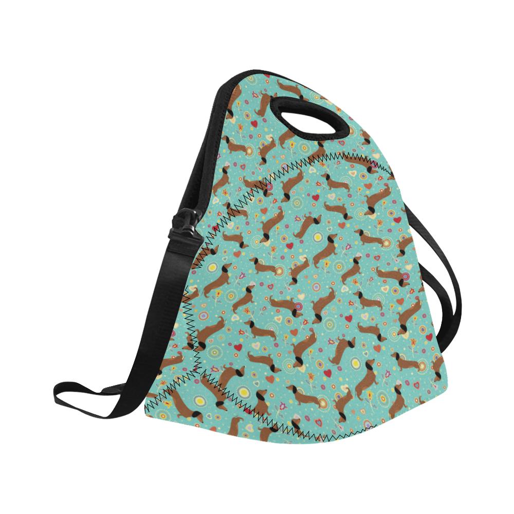 Dachshund with Floral Print Pattern Neoprene Lunch Bag (Model 1669)(Large)-JTAMIGO.COM