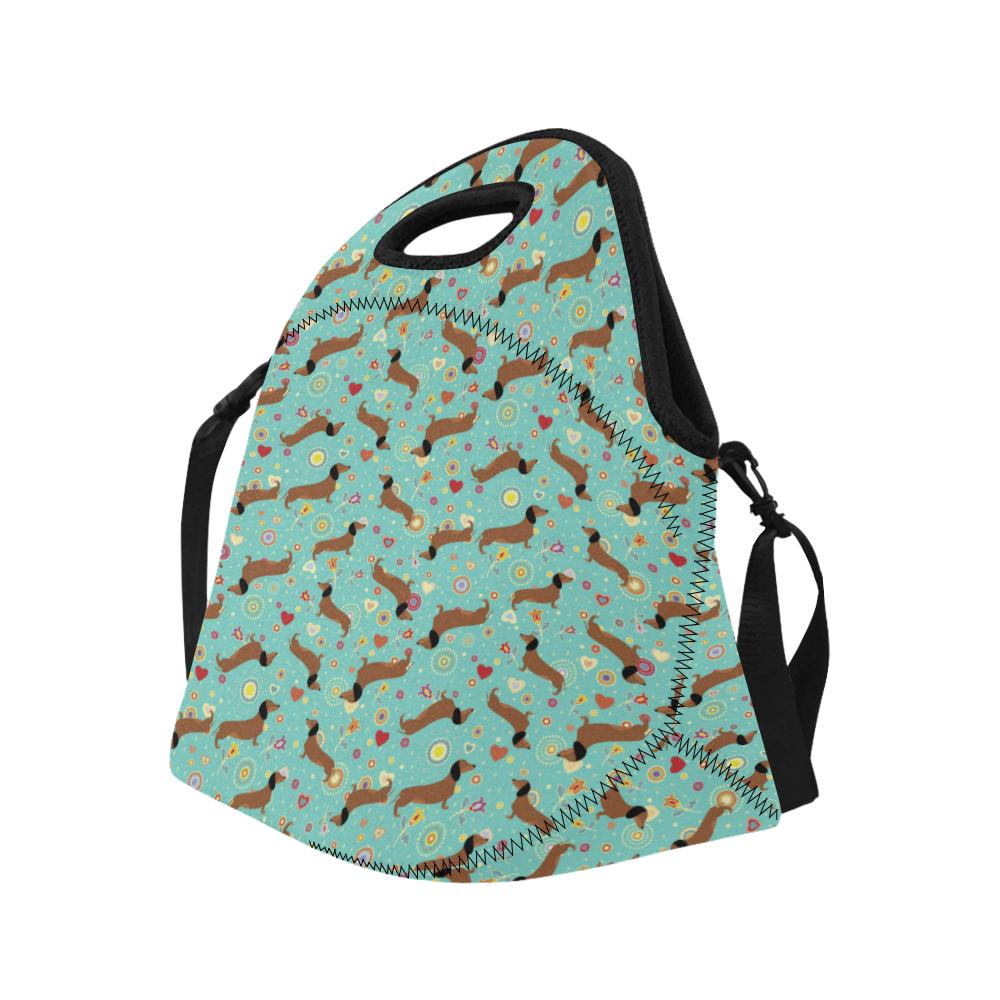 Dachshund with Floral Print Pattern Neoprene Lunch Bag (Model 1669)(Large)-JTAMIGO.COM