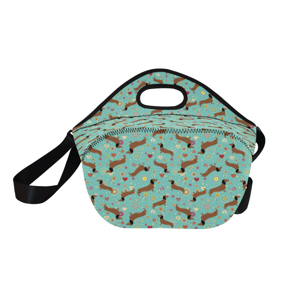 Dachshund with Floral Print Pattern Neoprene Lunch Bag (Model 1669)(Large)-JTAMIGO.COM