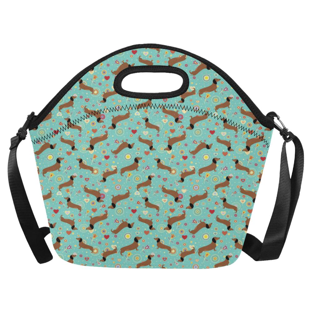 Dachshund with Floral Print Pattern Neoprene Lunch Bag (Model 1669)(Large)-JTAMIGO.COM