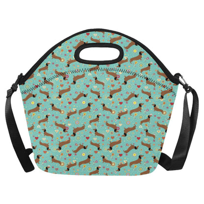Dachshund with Floral Print Pattern Neoprene Lunch Bag (Model 1669)(Large)-JTAMIGO.COM