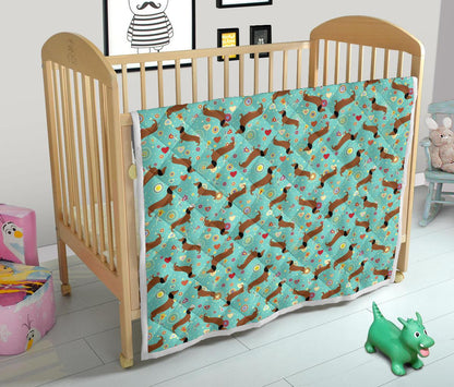 Dachshund with Floral Print Pattern Premium Quilt-JTAMIGO.COM
