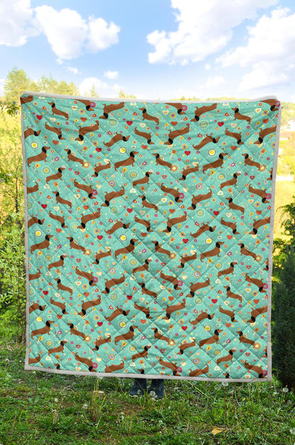 Dachshund with Floral Print Pattern Premium Quilt-JTAMIGO.COM
