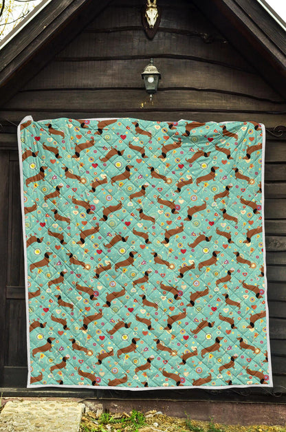 Dachshund with Floral Print Pattern Premium Quilt-JTAMIGO.COM