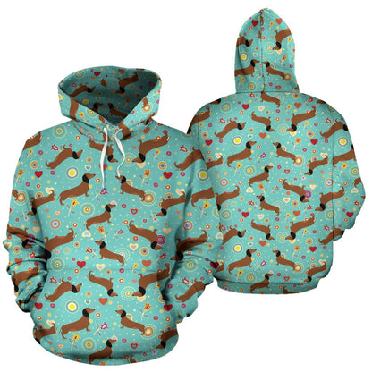 Dachshund with Floral Print Pattern Pullover Hoodie