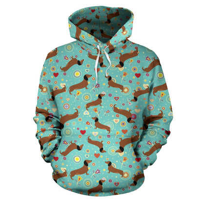 Dachshund with Floral Print Pattern Pullover Hoodie