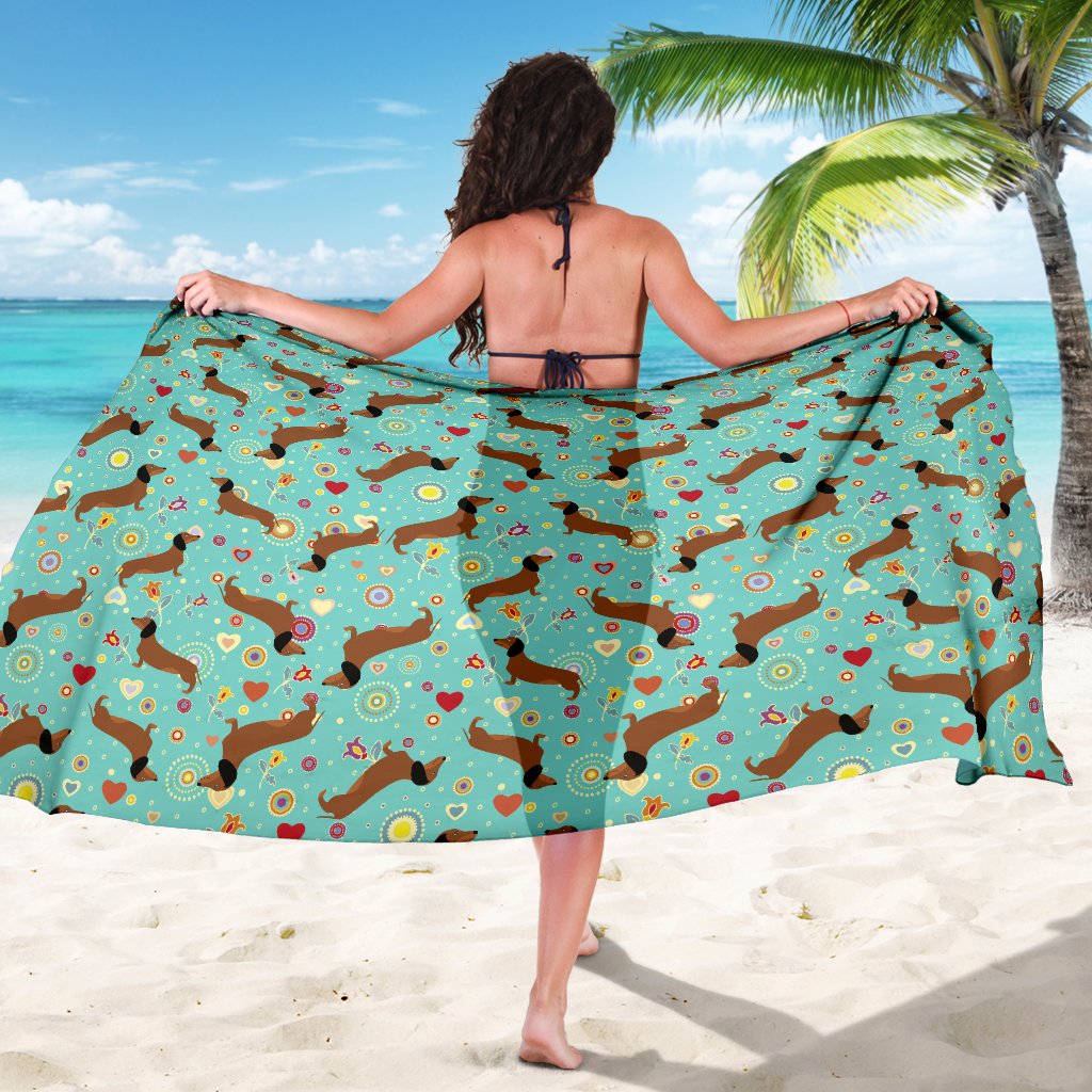 Dachshund with Floral Print Pattern Sarong Pareo Wrap