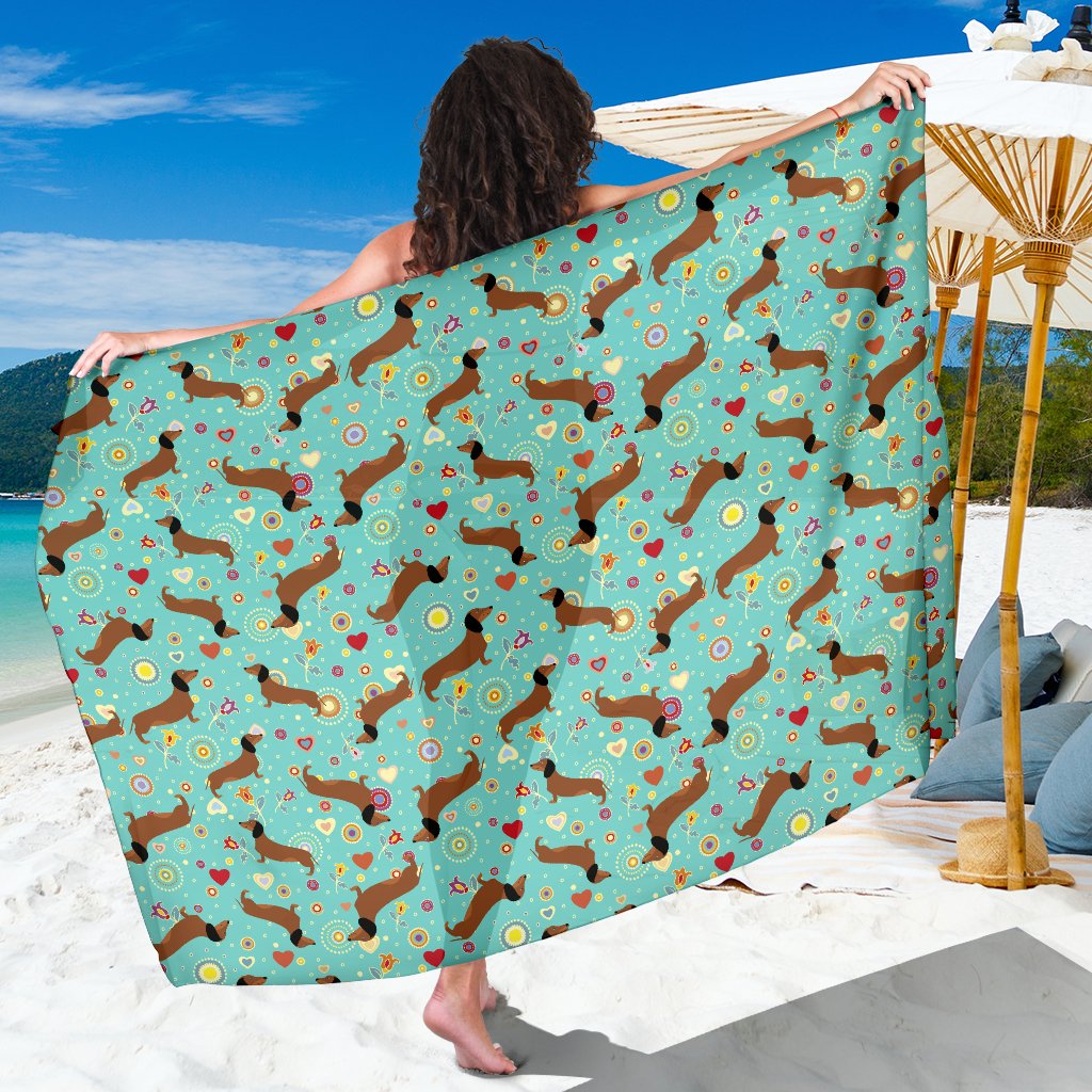 Dachshund with Floral Print Pattern Sarong Pareo Wrap