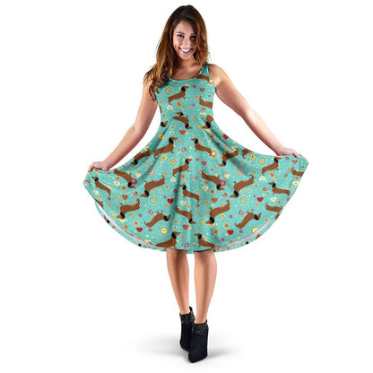 Dachshund With Floral Print Pattern Sleeveless Dress