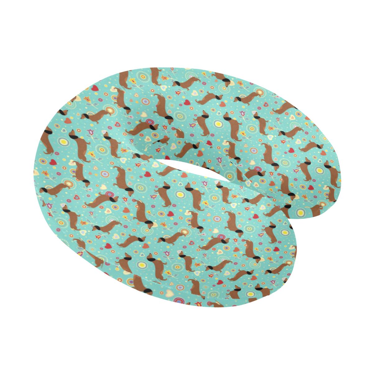Dachshund with Floral Print Pattern U-Shaped Travel Neck Pillow-JTAMIGO.COM