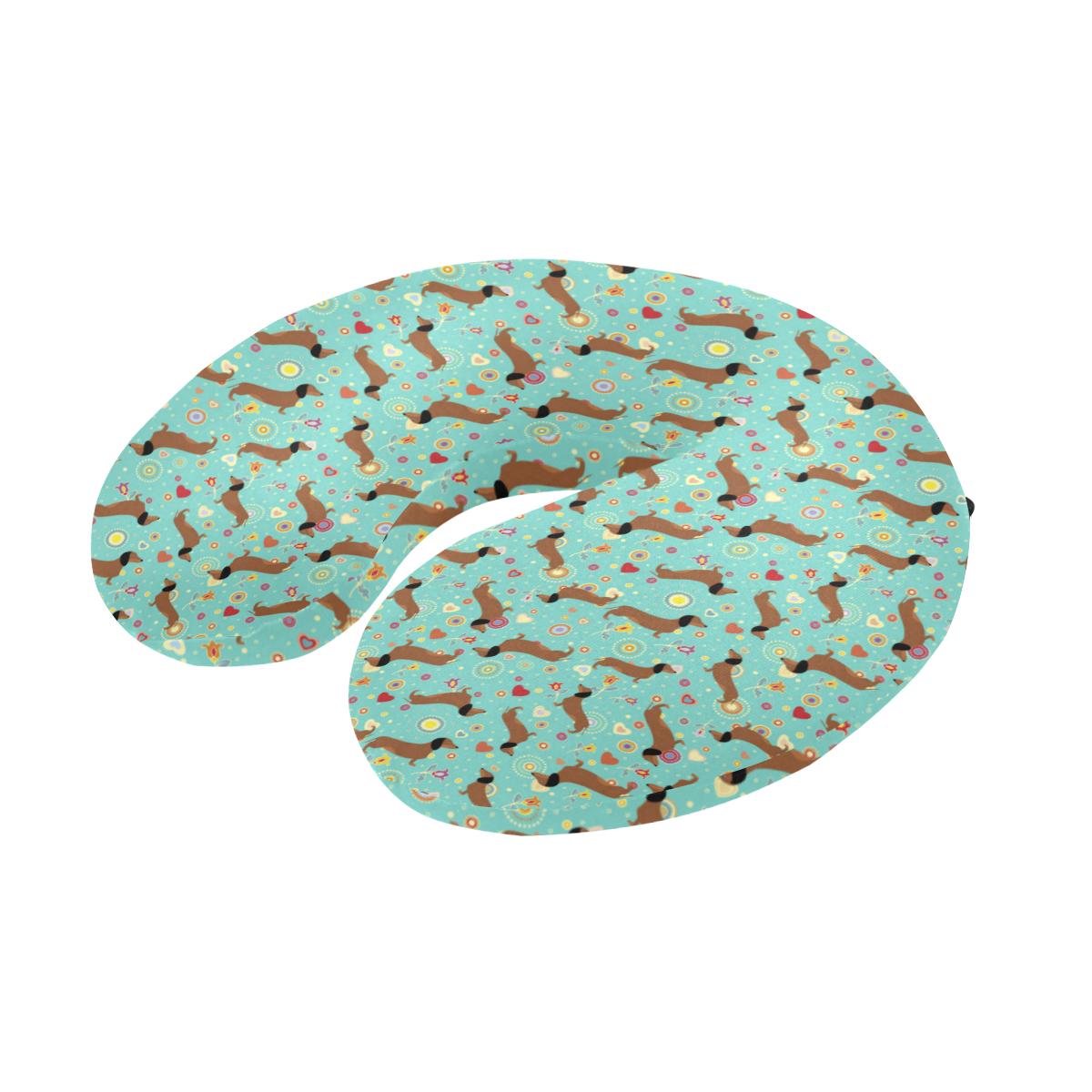 Dachshund with Floral Print Pattern U-Shaped Travel Neck Pillow-JTAMIGO.COM
