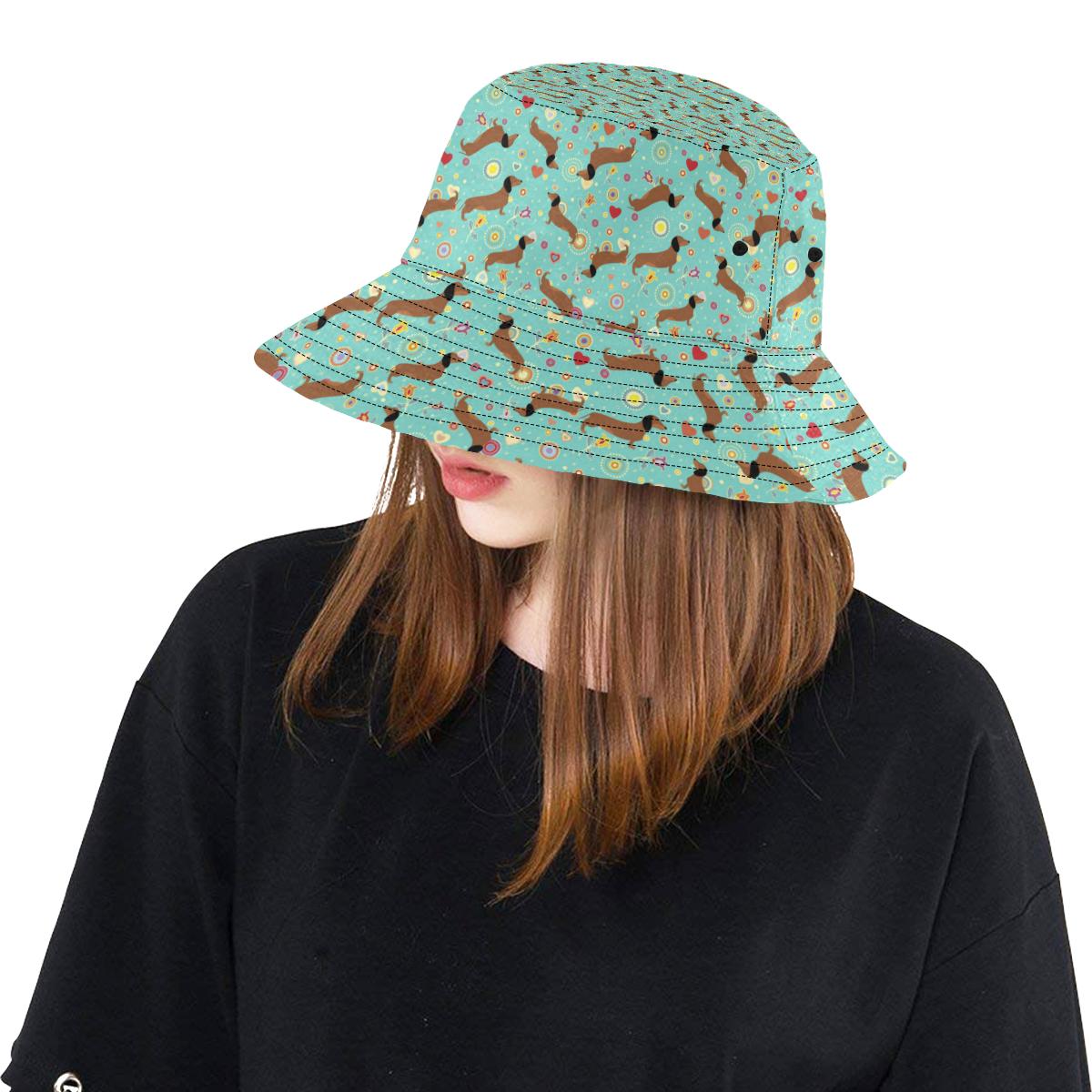 Dachshund with Floral Print Pattern Unisex Bucket Hat