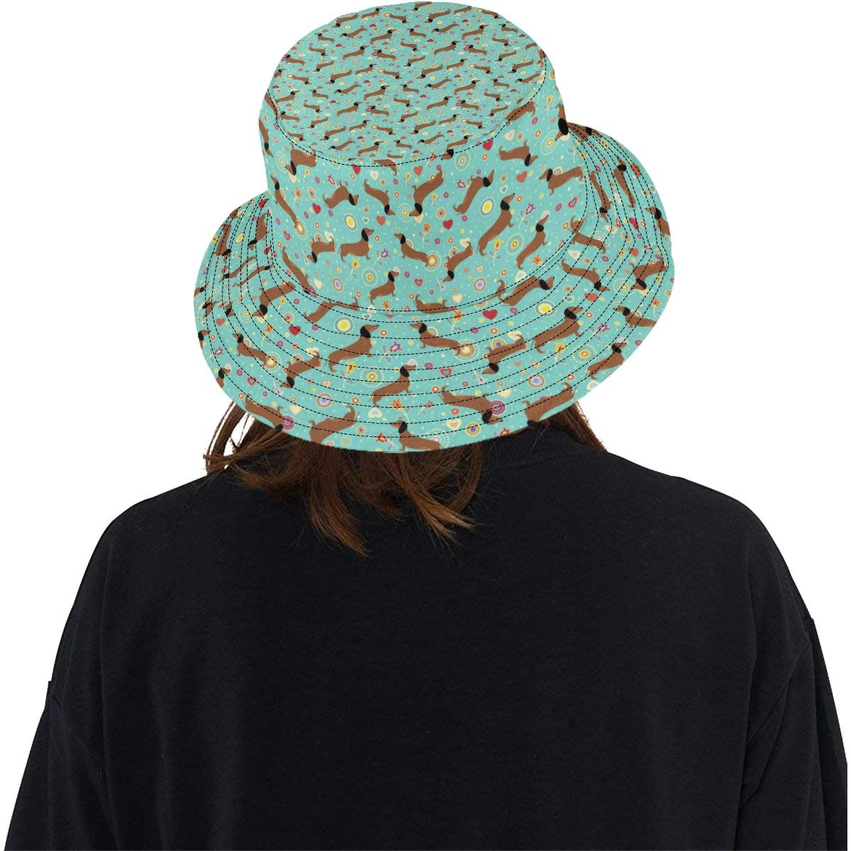 Dachshund with Floral Print Pattern Unisex Bucket Hat