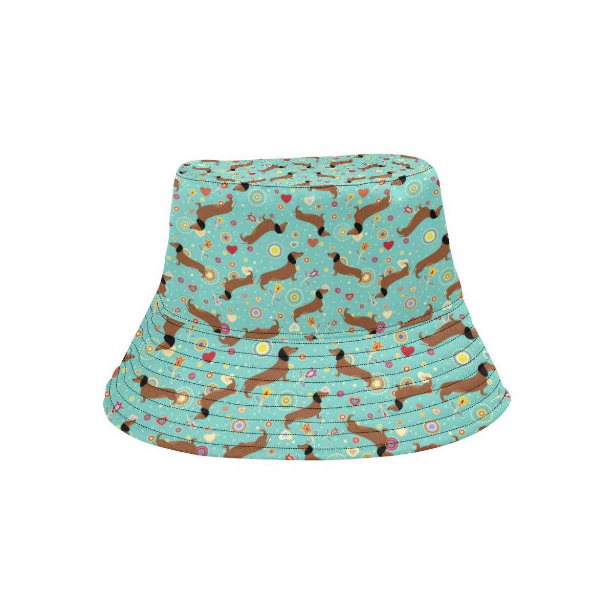 Dachshund with Floral Print Pattern Unisex Bucket Hat