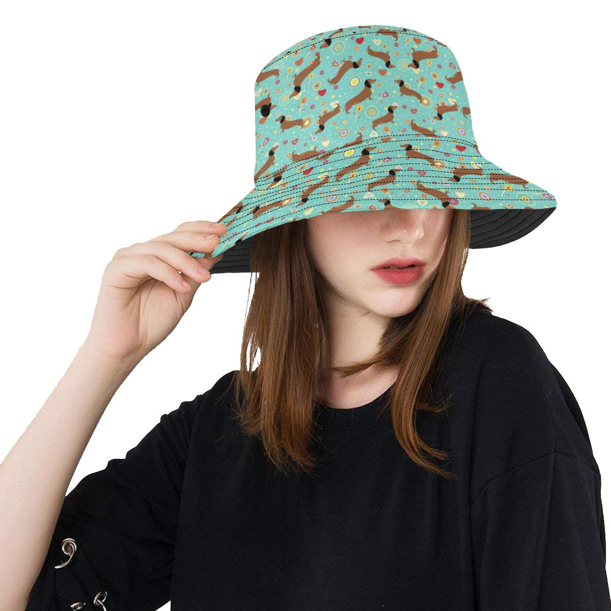 Dachshund with Floral Print Pattern Unisex Bucket Hat
