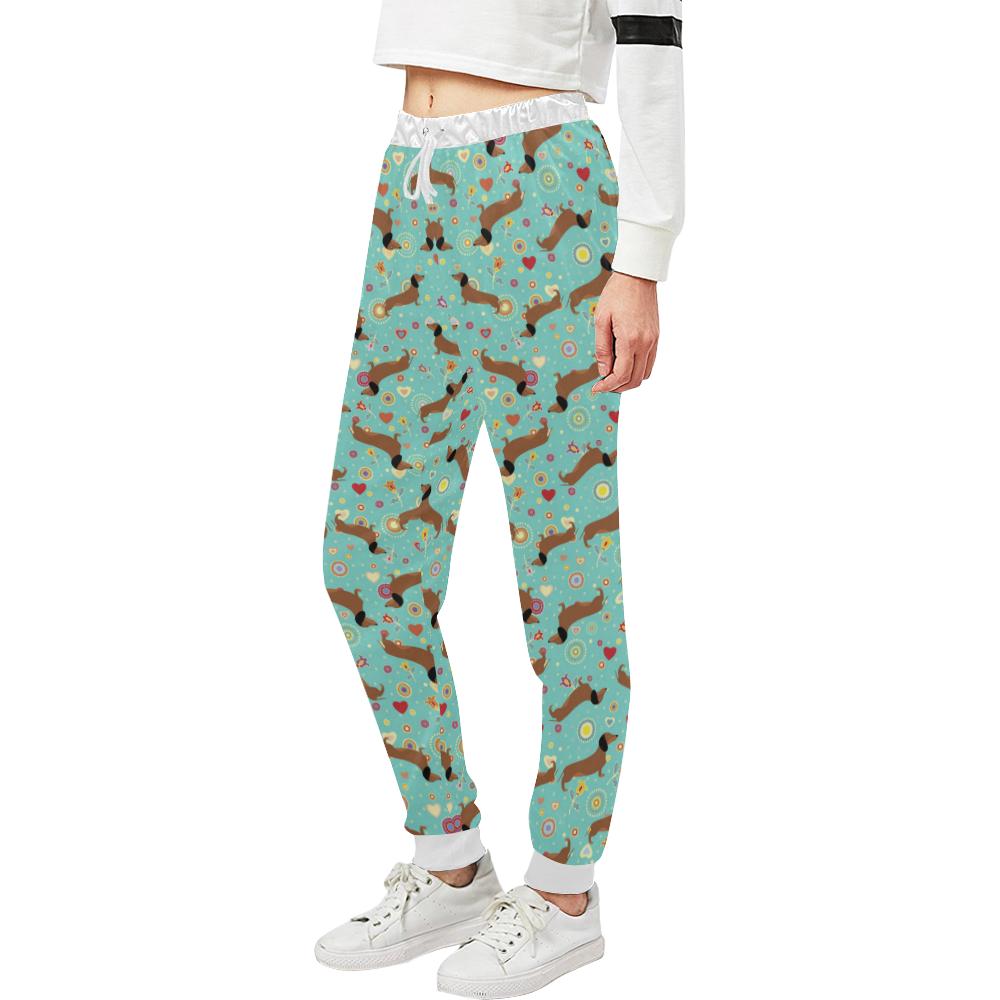 Dachshund with Floral Print Pattern Unisex Casual Sweatpants (Model L11)-JTAMIGO.COM