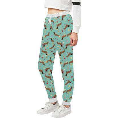 Dachshund with Floral Print Pattern Unisex Casual Sweatpants (Model L11)-JTAMIGO.COM