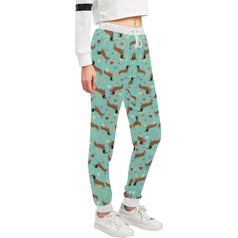 Dachshund with Floral Print Pattern Unisex Casual Sweatpants (Model L11)-JTAMIGO.COM
