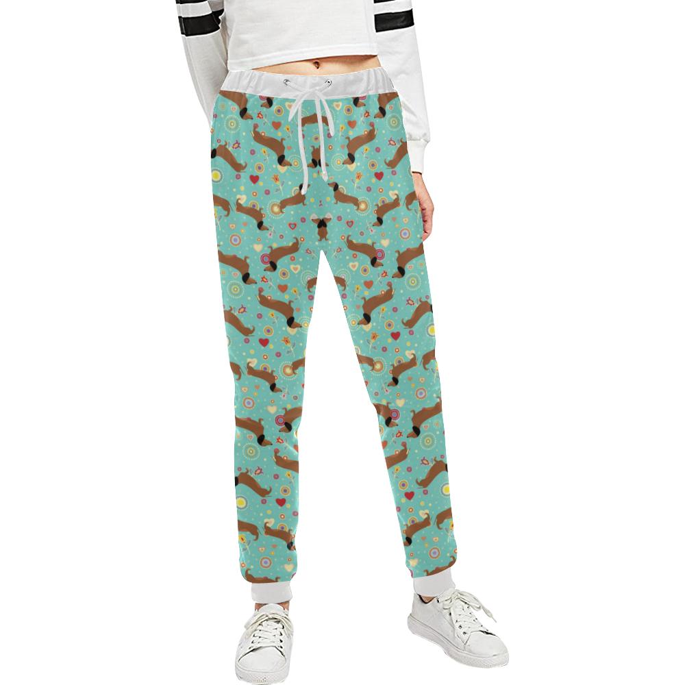 Dachshund with Floral Print Pattern Unisex Casual Sweatpants (Model L11)-JTAMIGO.COM
