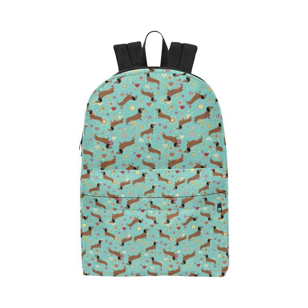 Dachshund with Floral Print Pattern Waterproof Backpack-JTAMIGO.COM