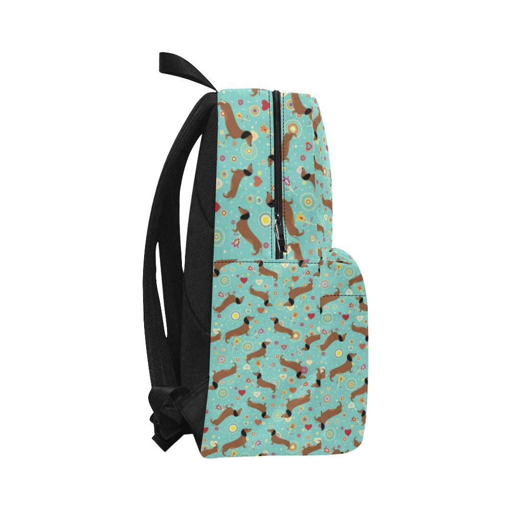 Dachshund with Floral Print Pattern Waterproof Backpack-JTAMIGO.COM