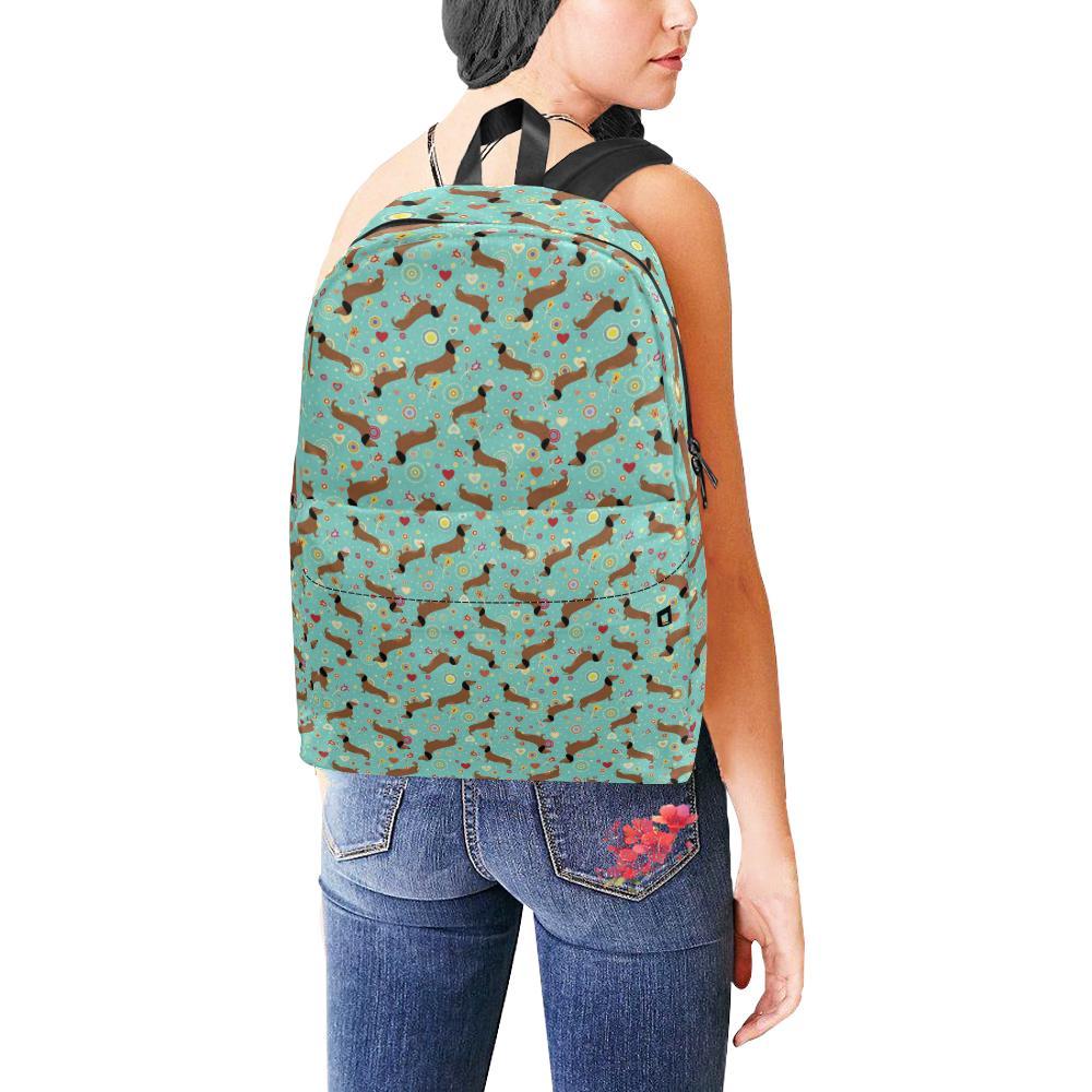 Dachshund with Floral Print Pattern Waterproof Backpack-JTAMIGO.COM