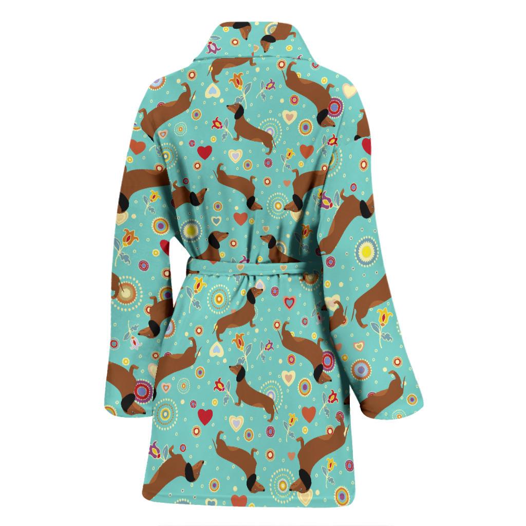 Dachshund with Floral Print Pattern Women Bath Robe-JTAMIGO.COM