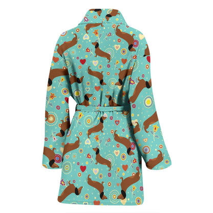 Dachshund with Floral Print Pattern Women Bath Robe-JTAMIGO.COM