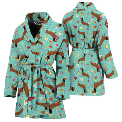 Dachshund with Floral Print Pattern Women Bath Robe-JTAMIGO.COM