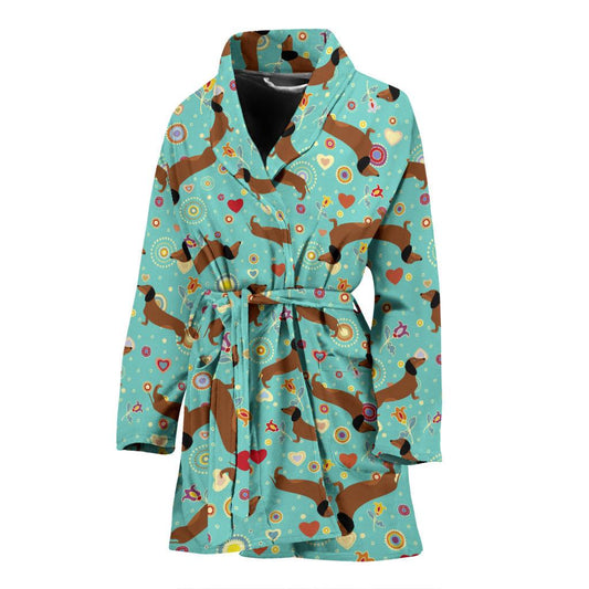 Dachshund with Floral Print Pattern Women Bath Robe-JTAMIGO.COM