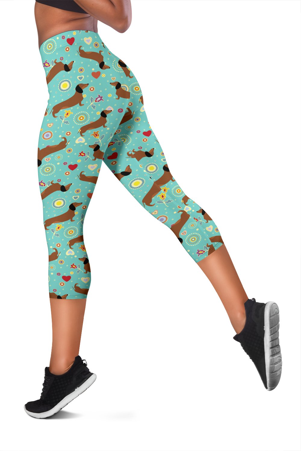 Dachshund with Floral Print Pattern Women Capris