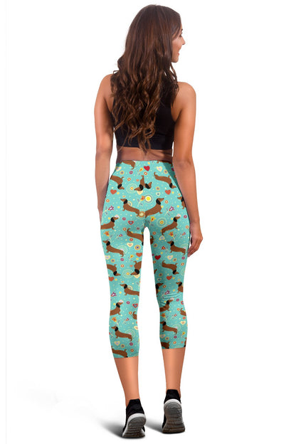 Dachshund with Floral Print Pattern Women Capris