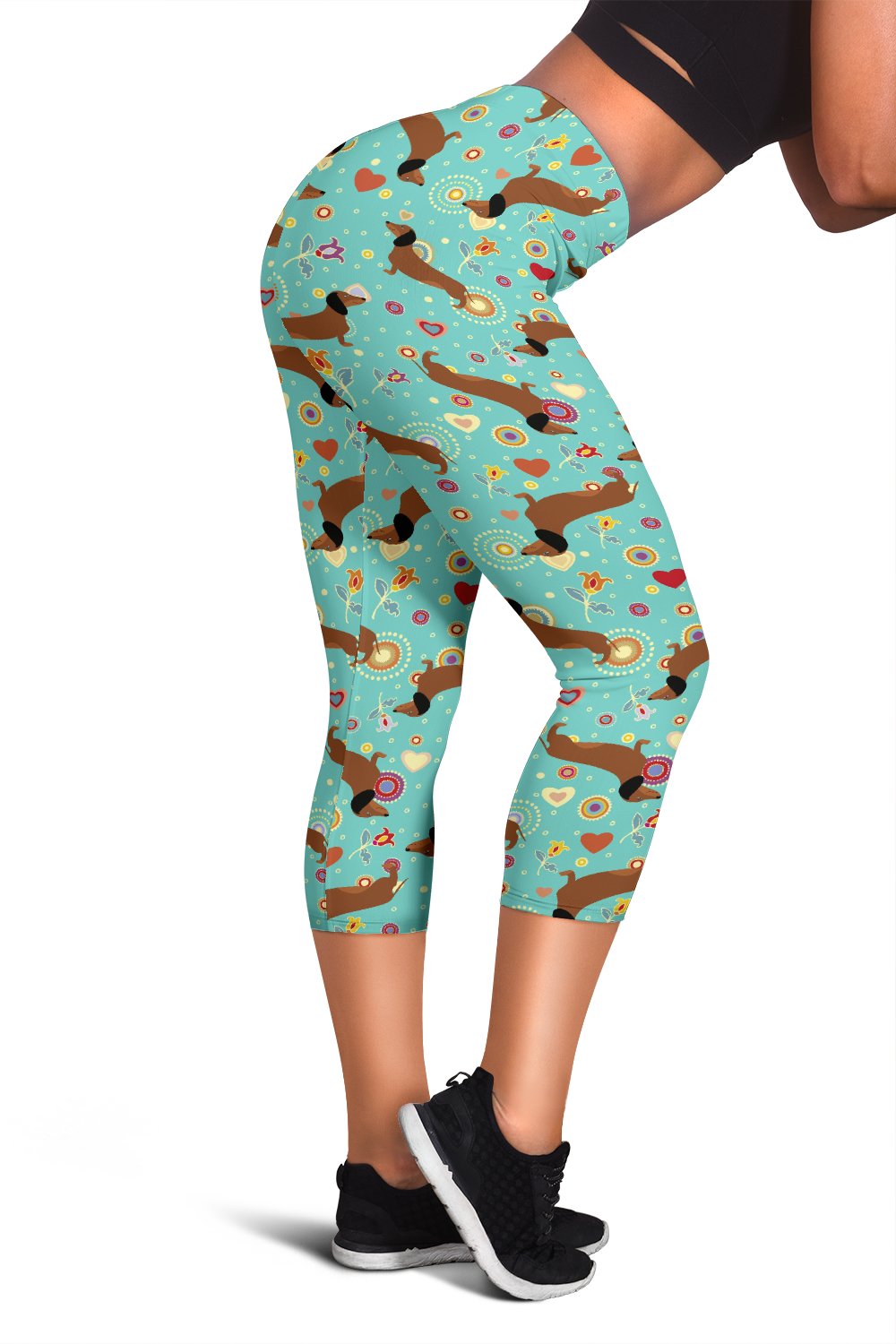Dachshund with Floral Print Pattern Women Capris