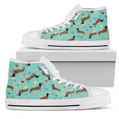 Dachshund with Floral Print Pattern Women High Top Shoes