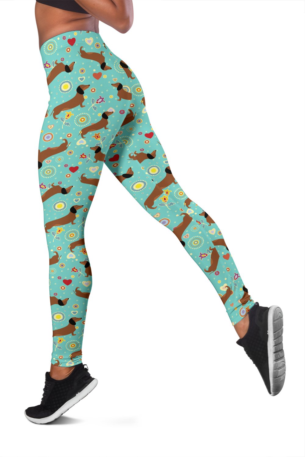 Dachshund with Floral Print Pattern Women Leggings