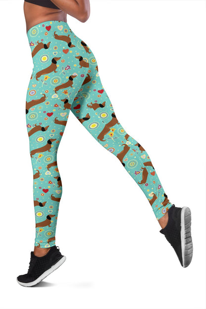 Dachshund with Floral Print Pattern Women Leggings