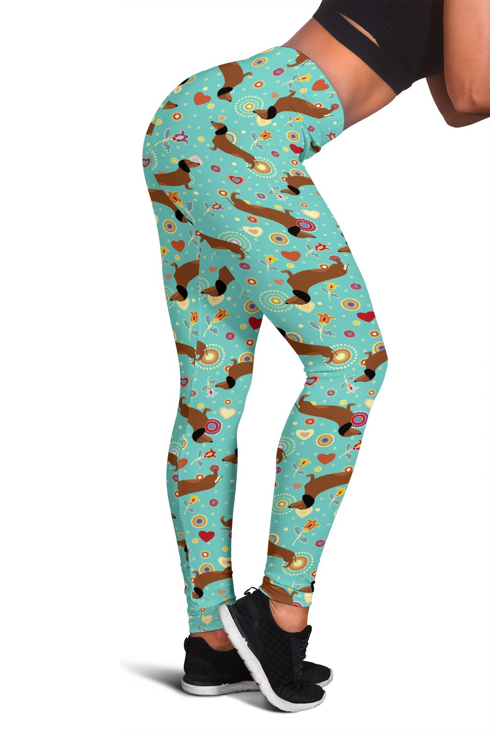 Dachshund with Floral Print Pattern Women Leggings