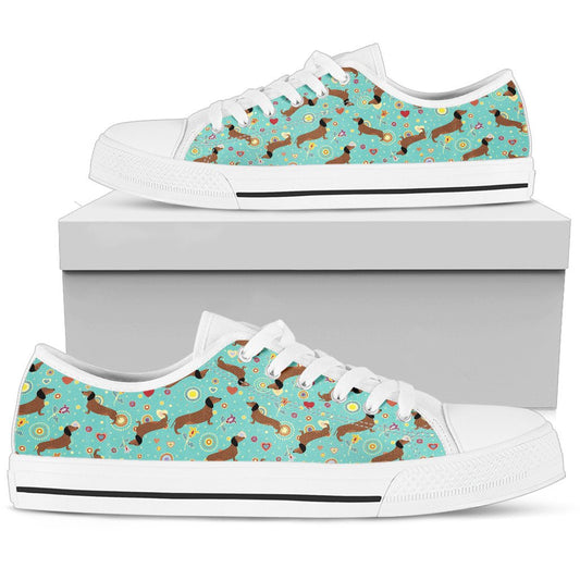 Dachshund with Floral Print Pattern Women Low Top Shoes