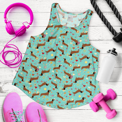 Dachshund with Floral Print Pattern Women Racerback Tank Top