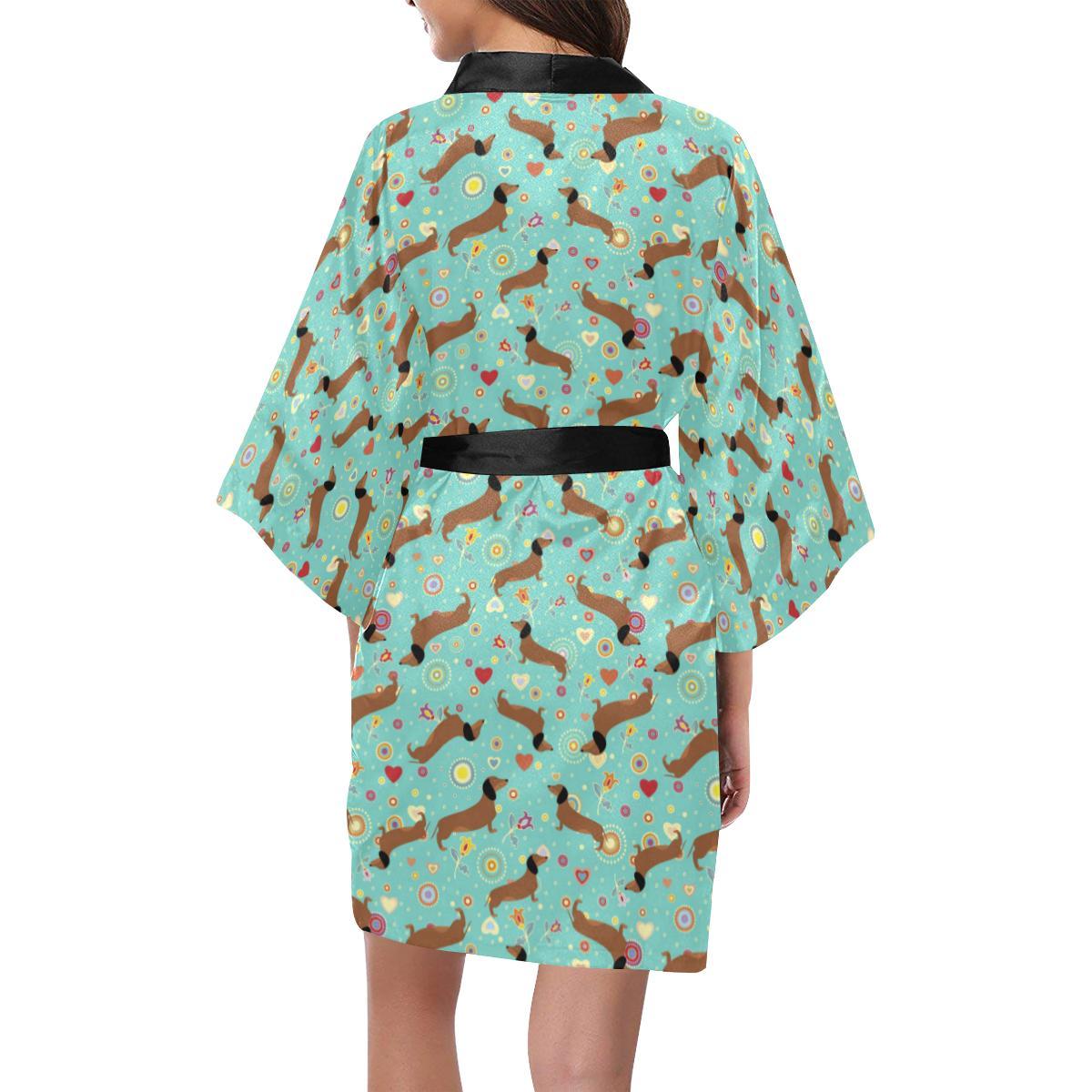 Dachshund with Floral Print Pattern Women Short Kimono Robe
