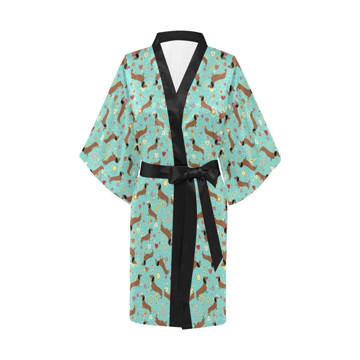 Dachshund with Floral Print Pattern Women Short Kimono Robe
