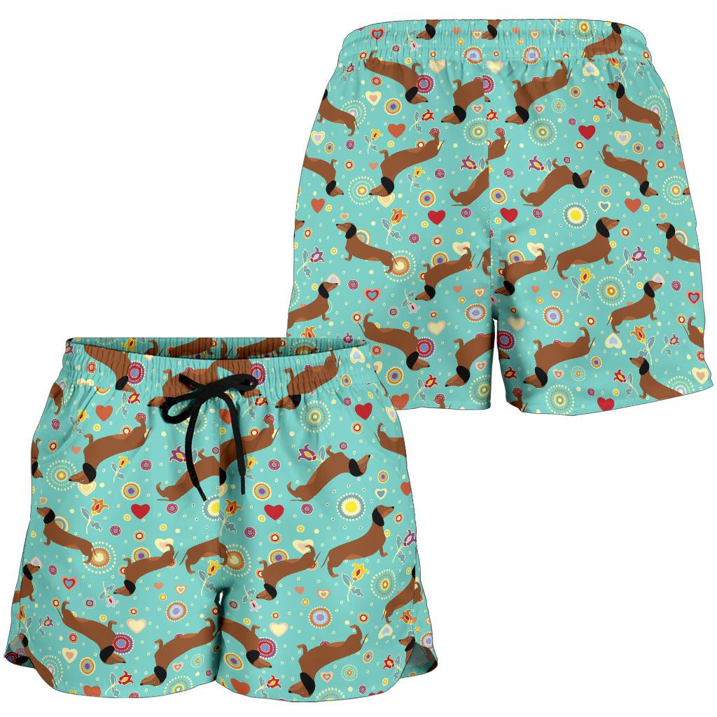 Dachshund with Floral Print Pattern Women Shorts-JTAMIGO.COM