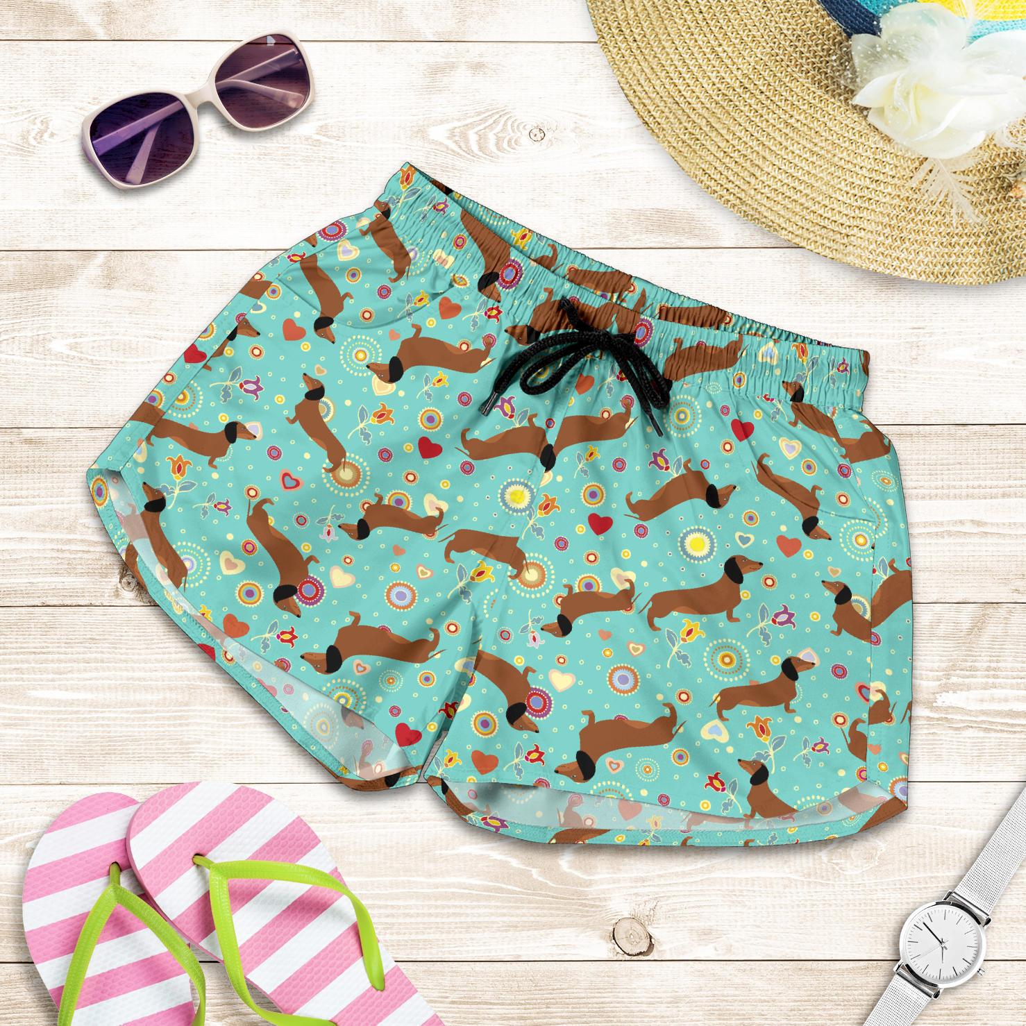 Dachshund with Floral Print Pattern Women Shorts-JTAMIGO.COM