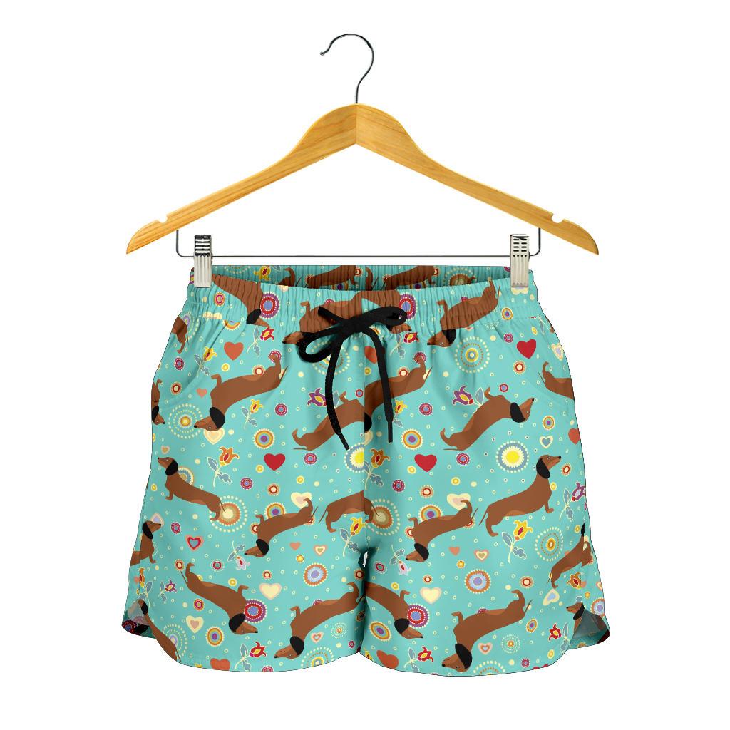 Dachshund with Floral Print Pattern Women Shorts-JTAMIGO.COM