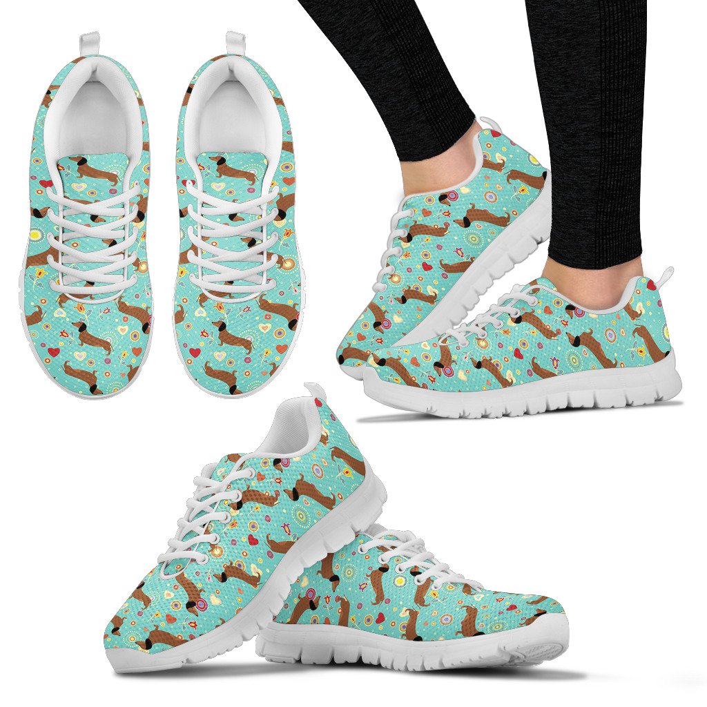 Dachshund With Floral Print Pattern Women Sneakers Shoes