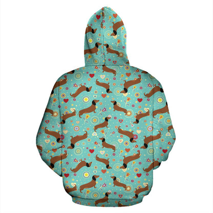 Dachshund with Floral Print Pattern Zip Up Hoodie