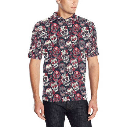 Sugar Skull Print Design LKS303 Men Polo Shirt