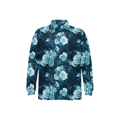 Rose Blue Pattern Print Design RO014 Long Sleeve Polo Shirt For Men's
