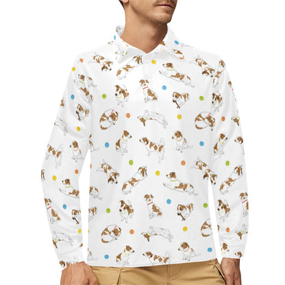 Russell Terriers With Balls Print Design LKS307 Long Sleeve Polo Shirt For Men's