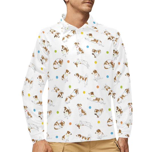 Russell Terriers With Balls Print Design LKS307 Long Sleeve Polo Shirt For Men's